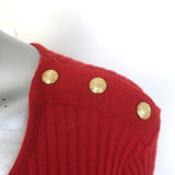 Balmain Button-Embellished Ribbed Knit Sweater Red Alpaca-Blend Size 44