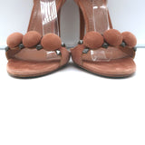 Alaia Bombe Studded Sandals Pink Suede Size 38.5 Ankle Strap Heels