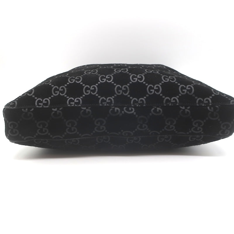 Vintage Gucci Tom Ford GG Monogram Suede Slim Horsebit Hobo Bag Black