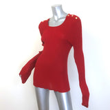 Balmain Button-Embellished Ribbed Knit Sweater Red Alpaca-Blend Size 44
