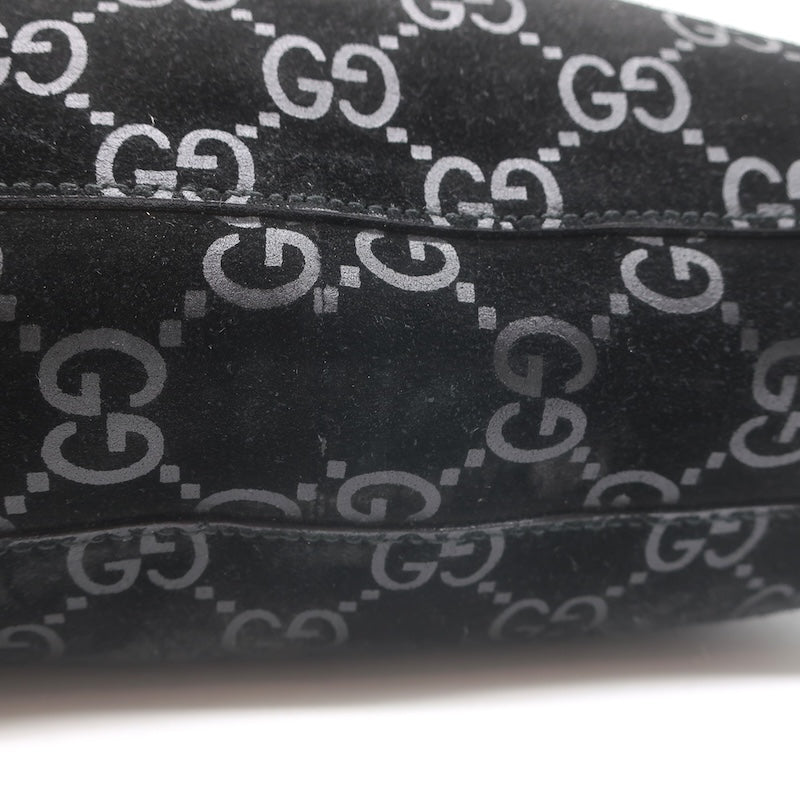 Vintage Gucci Tom Ford GG Monogram Suede Slim Horsebit Hobo Bag Black