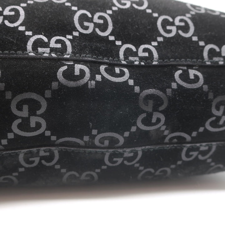 Vintage Gucci Tom Ford GG Monogram Suede Slim Horsebit Hobo Bag Black
