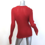 Balmain Button-Embellished Ribbed Knit Sweater Red Alpaca-Blend Size 44