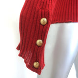 Balmain Button-Embellished Ribbed Knit Sweater Red Alpaca-Blend Size 44
