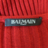 Balmain Button-Embellished Ribbed Knit Sweater Red Alpaca-Blend Size 44