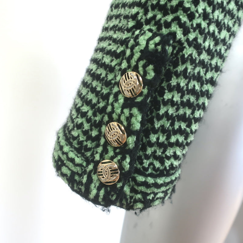 Chanel Cashmere Tweed Cardigan Jacket Sage Green Size 44