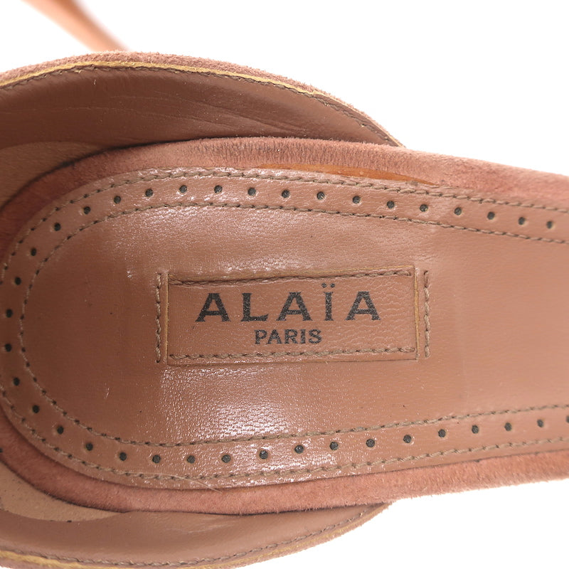 Alaia Bombe Studded Sandals Pink Suede Size 38.5 Ankle Strap Heels
