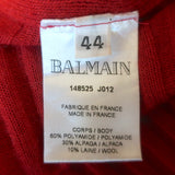 Balmain Button-Embellished Ribbed Knit Sweater Red Alpaca-Blend Size 44