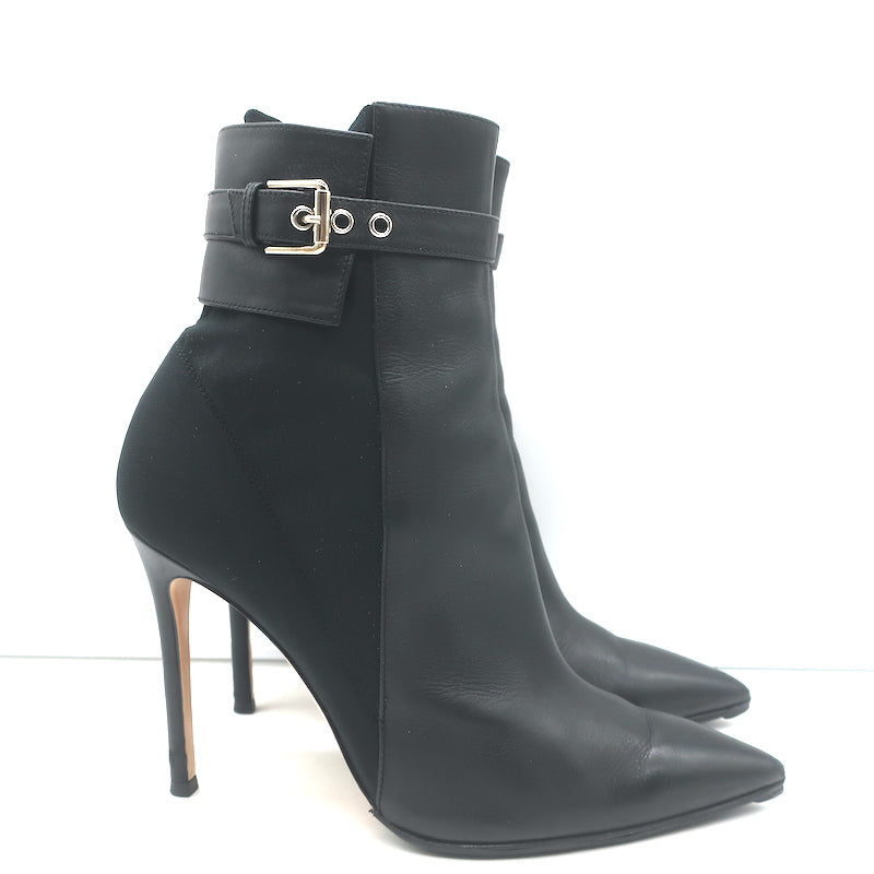 Gianvito Rossi Buckled Ankle Boots Black Leather &amp; Mesh Size 38.5