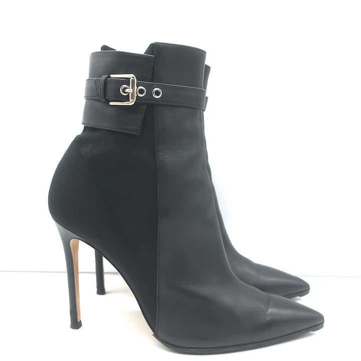 Gianvito Rossi Buckled Ankle Boots Black Leather &amp; Mesh Size 38.5