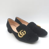 Gucci GG Marmont Fringed Loafers Black Suede Size 37