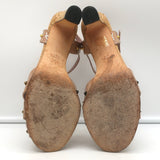 Gucci Jacquelyne Studded T-Strap Cork Sandals Nude Patent Leather Size 39