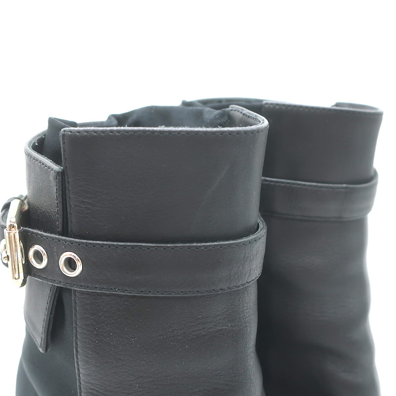 Gianvito Rossi Buckled Ankle Boots Black Leather &amp; Mesh Size 38.5
