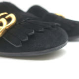 Gucci GG Marmont Fringed Loafers Black Suede Size 37