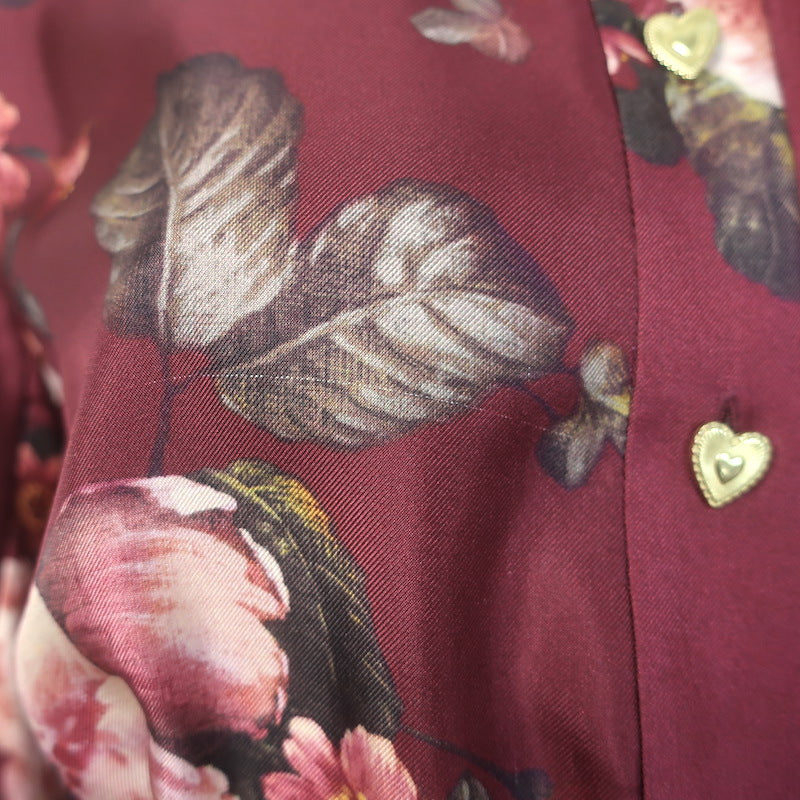 Zimmermann Luminosity Belted Shirt Dress Burgundy Floral Print Silk Size 3 NEW