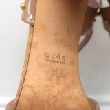 Gucci Jacquelyne Studded T-Strap Cork Sandals Nude Patent Leather Size 39