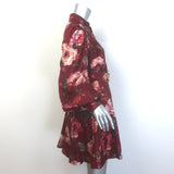 Zimmermann Luminosity Belted Shirt Dress Burgundy Floral Print Silk Size 3 NEW