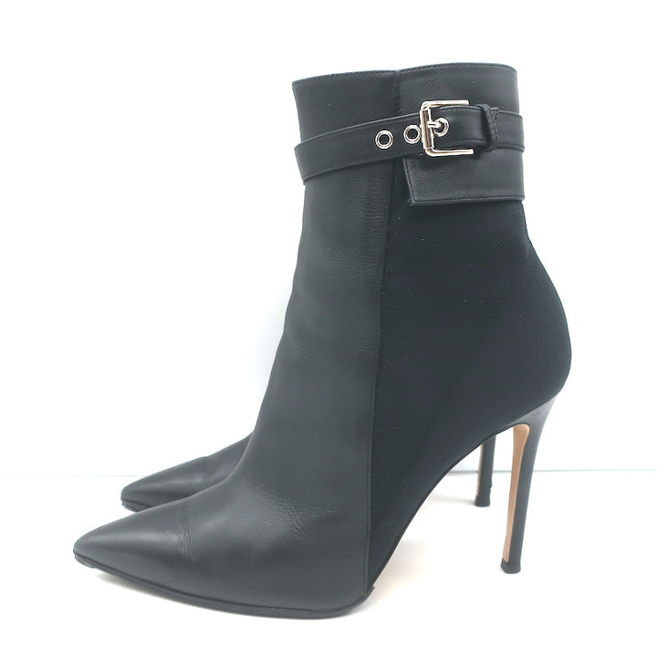 Gianvito Rossi Buckled Ankle Boots Black Leather &amp; Mesh Size 38.5