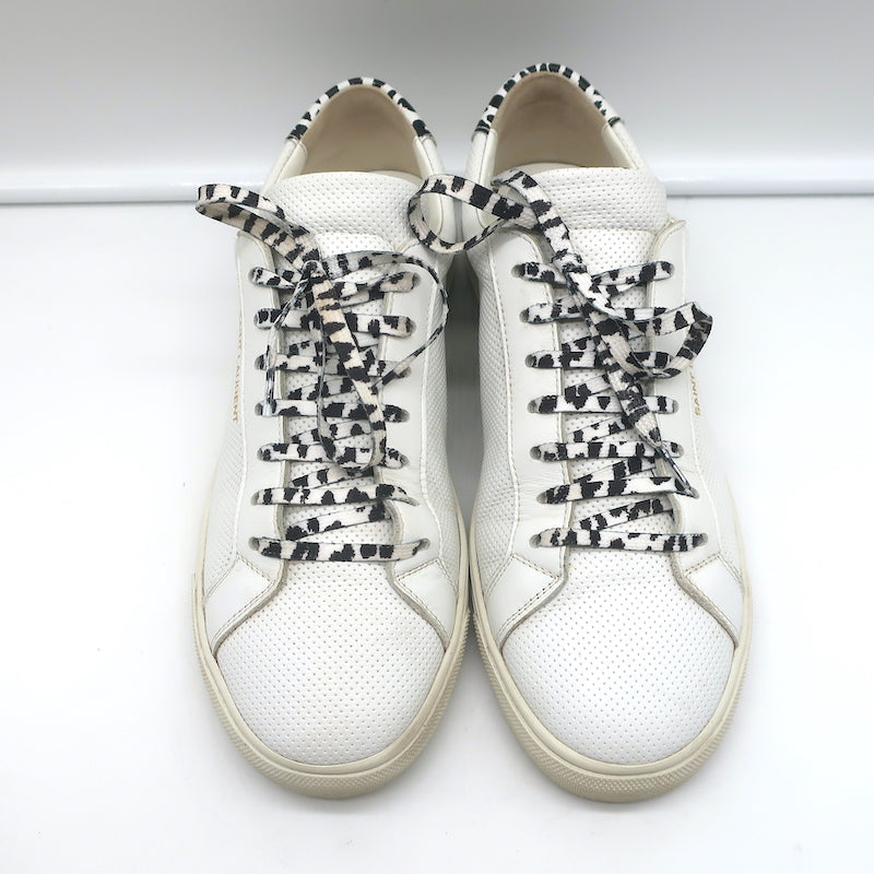 Saint Laurent Andy Leopard Low Top Sneakers White Perforated Leather Size 39