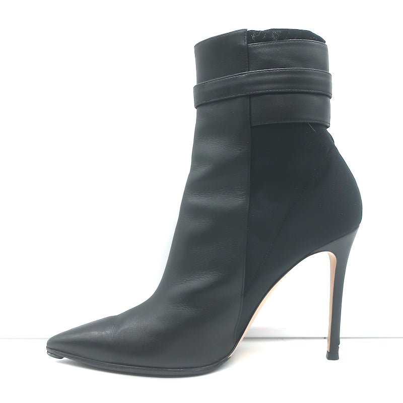 Gianvito Rossi Buckled Ankle Boots Black Leather &amp; Mesh Size 38.5