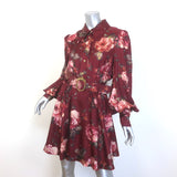 Zimmermann Luminosity Belted Shirt Dress Burgundy Floral Print Silk Size 3 NEW