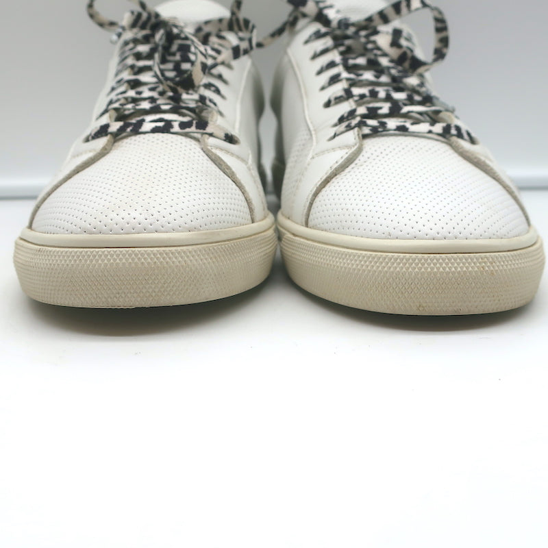 Saint Laurent Andy Leopard Low Top Sneakers White Perforated Leather Size 39
