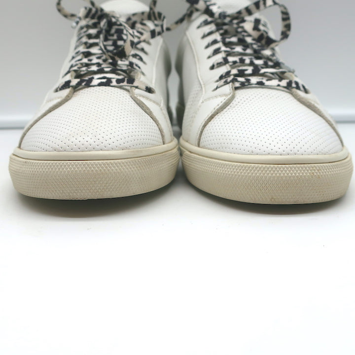 Saint Laurent Andy Leopard Low Top Sneakers White Perforated Leather Size 39
