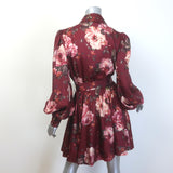 Zimmermann Luminosity Belted Shirt Dress Burgundy Floral Print Silk Size 3 NEW