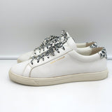 Saint Laurent Andy Leopard Low Top Sneakers White Perforated Leather Size 39