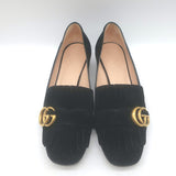 Gucci GG Marmont Fringed Loafers Black Suede Size 37