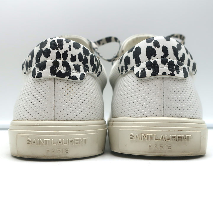 Saint Laurent Andy Leopard Low Top Sneakers White Perforated Leather Size 39