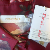 Zimmermann Luminosity Belted Shirt Dress Burgundy Floral Print Silk Size 3 NEW