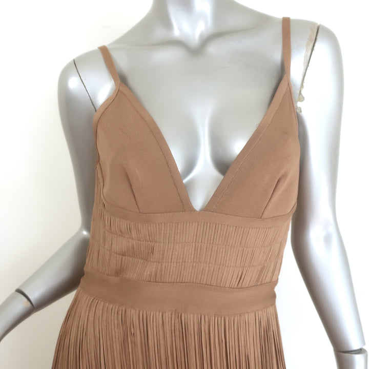 Herve Leger Tiered Fringed Bandage Gown Toffee Size Medium
