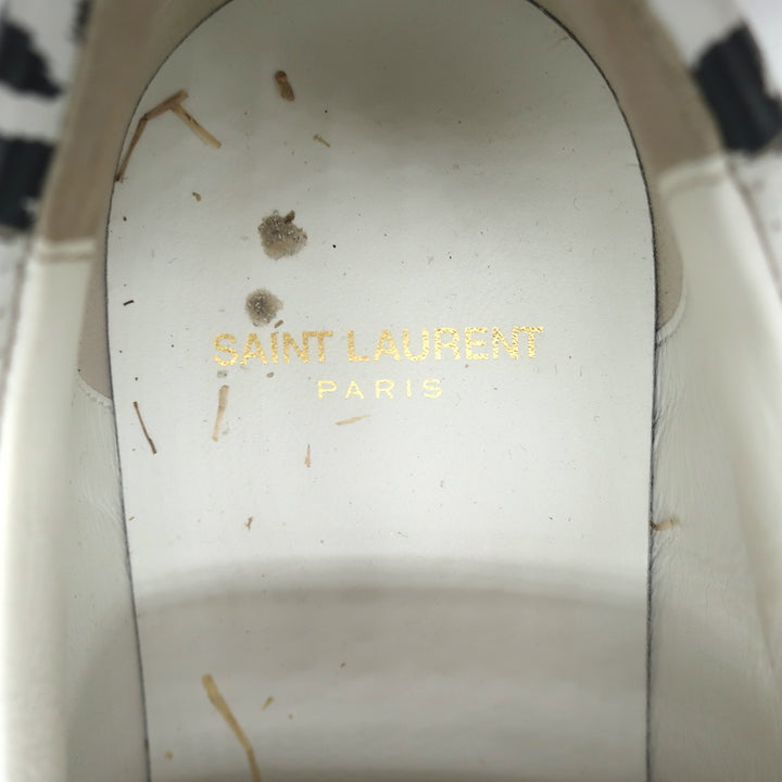 Saint Laurent Andy Leopard Low Top Sneakers White Perforated Leather Size 39