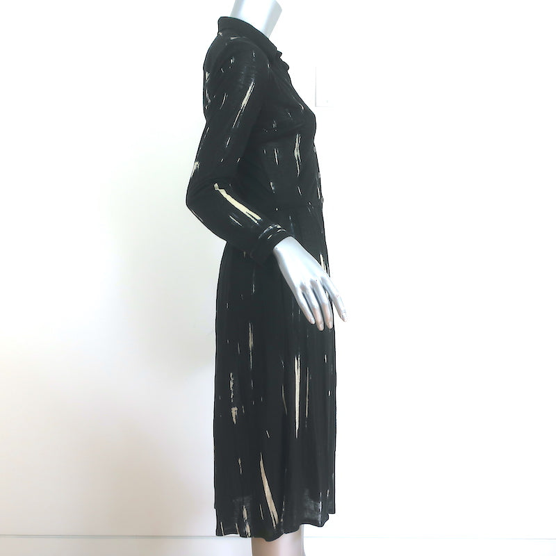 Samantha Sung Shirtdress Black Printed Wool Jersey Size 6 Long Sleeve Dress
