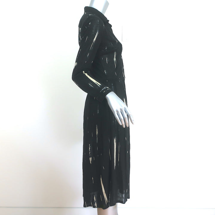 Samantha Sung Shirtdress Black Printed Wool Jersey Size 6 Long Sleeve Dress