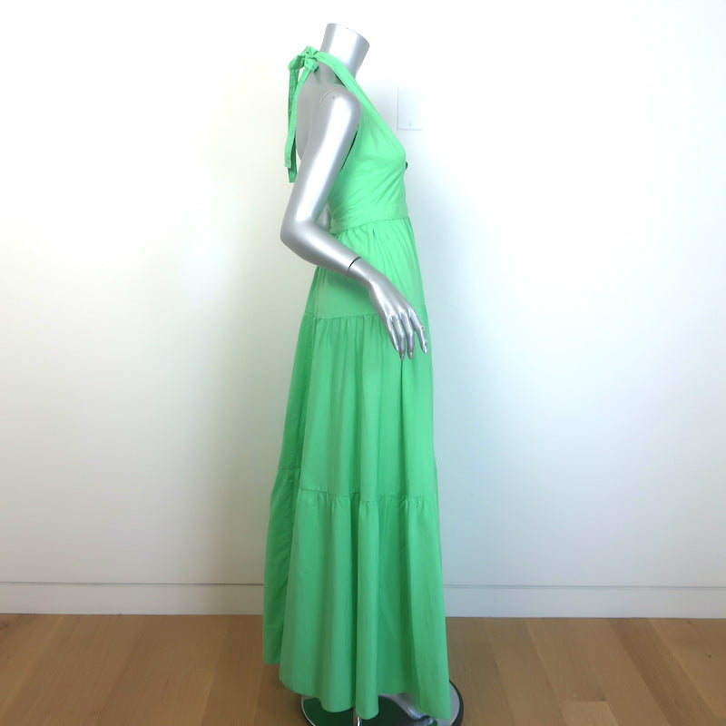 Emporio Sirenuse Colette Tiered Halter Maxi Dress Mint Cotton Poplin Size 38