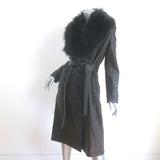 Nour Hammour Uptown Girl Shearling Collar Leather Trench Coat Dark Brown Size 38