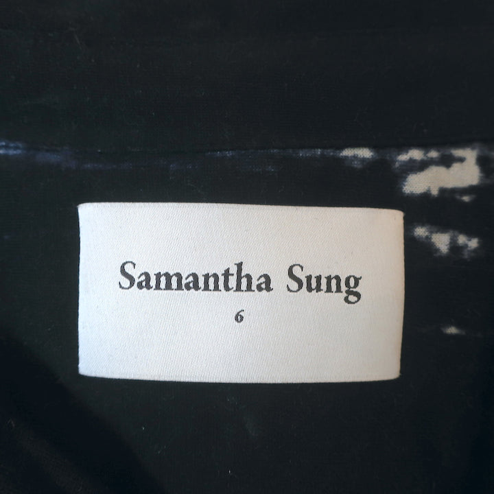 Samantha Sung Shirtdress Black Printed Wool Jersey Size 6 Long Sleeve Dress
