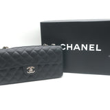 Chanel 00V Bijoux Chain East West Flap Bag Black Quilted Caviar Leather