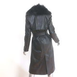 Nour Hammour Uptown Girl Shearling Collar Leather Trench Coat Dark Brown Size 38