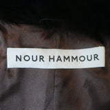 Nour Hammour Uptown Girl Shearling Collar Leather Trench Coat Dark Brown Size 38