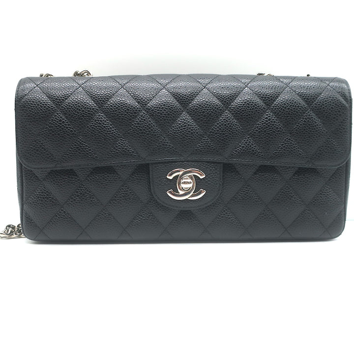 Chanel 00V Bijoux Chain East West Flap Bag Black Quilted Caviar Leather