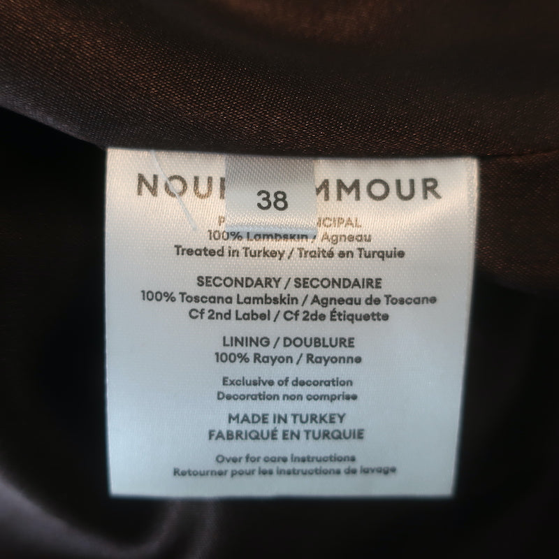 Nour Hammour Uptown Girl Shearling Collar Leather Trench Coat Dark Brown Size 38