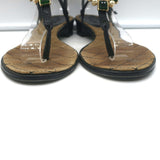 Chanel 07P Gripoix Jeweled T-Strap Sandals Black Patent Leather Size 39