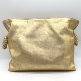 Loewe Flamenco Medium Clutch Distressed Gold Leather Crossbody Bag NEW