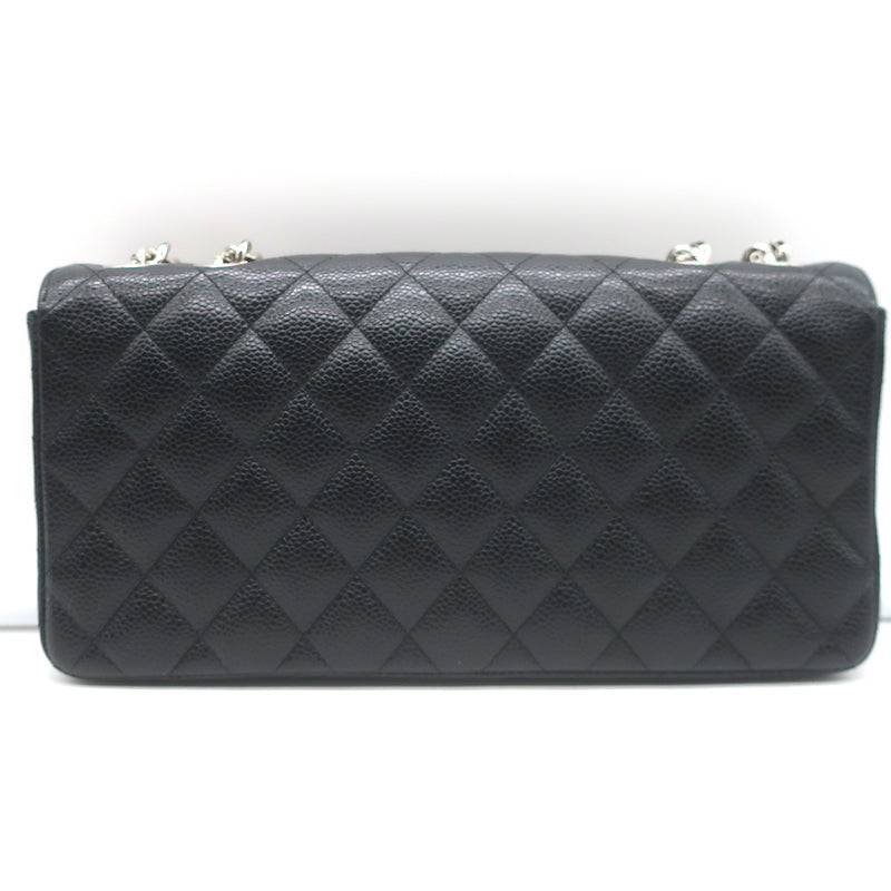Chanel 00V Bijoux Chain East West Flap Bag Black Quilted Caviar Leather