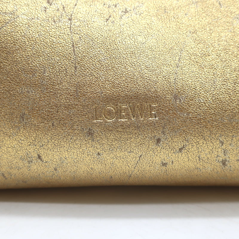 Loewe Flamenco Medium Clutch Distressed Gold Leather Crossbody Bag NEW