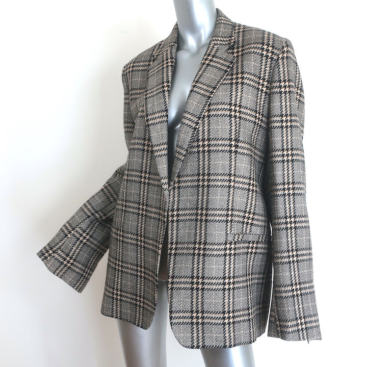 Toteme Houndstooth Check Wide Lapel Blazer Gray Wool-Blend Size 42