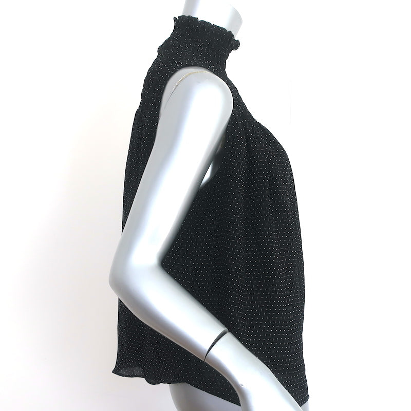 FRAME Smocked Sleeveless Blouse Black &amp; White Polka Dot Silk Size Small